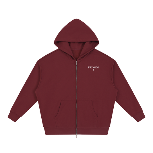 Unisex Loose Solid Full Zip Hoodie