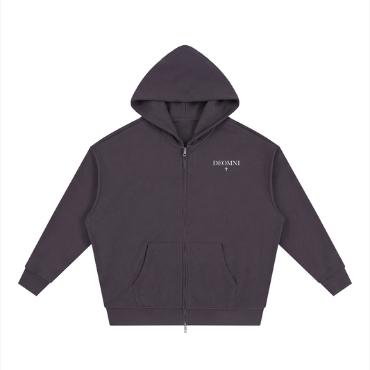 Unisex Loose Solid Full Zip Hoodie
