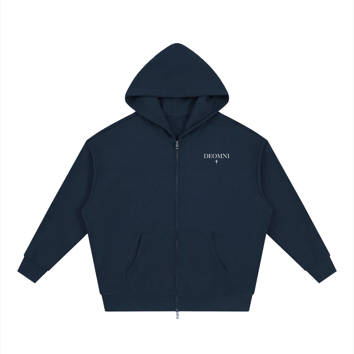 Unisex Loose Solid Full Zip Hoodie